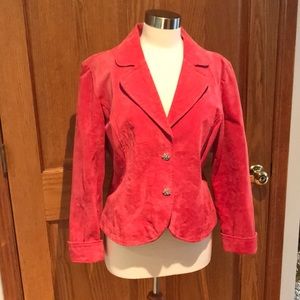 Poppy Pink Genuine Leather Suede Fitted Blazer